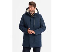 Pánská dlouhá bunda parka sherpa - tmavě modrá V2 Námořnická modrá, S