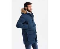 Pánská dlouhá bunda parka s rozšířenou spodní částí - tmavě modrá V5 Námořnická modrá, S