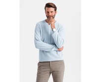 Pánský melanžový strukturovaný pletený svetr - modrý Světle modrá, S