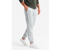 Pánské pletené tepláky se záhyby - světle šedé Šedá, S