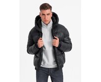 Pánská zateplená péřová bunda se švy - černá Černá, L