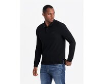 Strukturované pánské polo tričko s dlouhým rukávem a nášivkou - černé V1 Černá, S