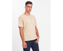 Pánské bavlněné tričko s jemnou výšivkou - krémové V2 Béžová, S