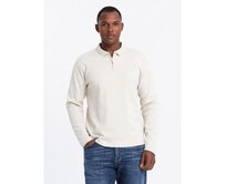 Pánská polokošile s dlouhým rukávem a límcem na zip - krémová V3 OM-POLS-0130 Krémová, S