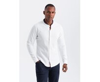 Pánská SLIM FIT košile z dekorativní látky - modrá V1 Bílá, XXL