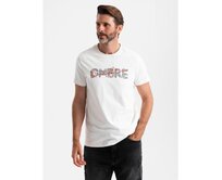 Pánské bavlněné tričko s jemnou výšivkou - krémové V2 Bílá, S