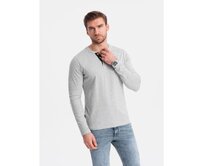 Pánský dlouhý rukáv s knoflíky u výstřihu - šedý melír V8 Šedá, S