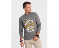 Pánské triko s dlouhým rukávem a potiskem v kolegiálním stylu - šedé V1 Písková, L