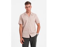 Pánské tričko s krátkým rukávem a kubánským límečkem - světle hnědé V6 Hnědá, S