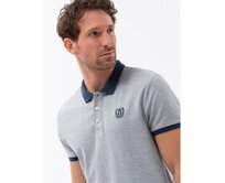 Pánská polokošile s barevnými akcenty - šedá melanž V1 OM-POSS-0105 Šedá, S