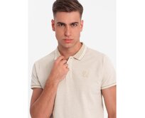 Pánská melanžová polokošile s pruhovaným límcem - písková V4 OM-POSS-0109 Písková, S