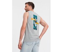 Pánské bavlněné tílko s potiskem Summer Vibe - šedý melír V3 Šedá, S