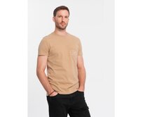 Pánské bavlněné tričko s potiskem kapes Ombre Streetstyle - pískové V6 Písková, S