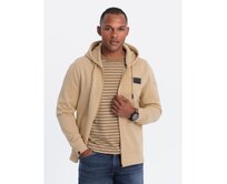 Pánská mikina bez knoflíků s kapucí a nášivkou - písková V2 Písková, S