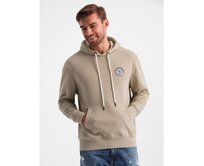 Pánská mikina klokanka s kapucí a nášivkou v kolejním stylu - písková V3 Písková, S