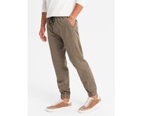 Pánské pletené tepláky se sklady - tmavě hnědé V2 Hnědá, S