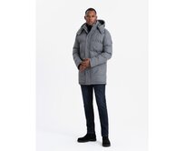 Teplá dlouhá pánská bunda parka s vlnou - šedá melanž V1 Šedá, S