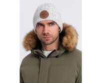 Pánská pletená čepice s kulatou reliéfní nášivkou - lomená bílá V3 Bílá, Univerzální