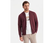 Pánská strukturovaná pletená mikina s polo límcem - grafitový melír V1 Červená, S