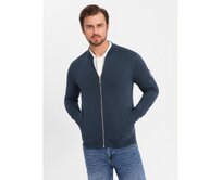 Pánská strukturovaná pletená polokošile s límečkem - grafitový melír V1 Námořnická modrá, S