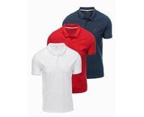 Sada pánských polokošil z piké úpletu 3-pack - mix V1 Z28 Červená, S