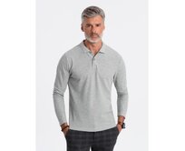 Pánská košile s dlouhým rukávem a polo límcem - šedý melír V4 OM-POBL-0114 Šedá, S