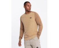 Pletený pánský svetr RELAXED FIT se vzory - tmavě modrý V1 OM-SWSW-0111 Hnědá, S