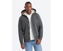 Bavlněná pánská mikina bomber bez zipu - kaštanová V13 OM-SSZP-0215 Šedá, S