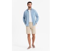 Pánské krátké šortky SLIM FIT ze strukturovaného melanžového úpletu - černé V2 OM-SRCS-0166 Béžová, S