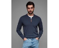 Pánský pletený svetr se strukturovanými puntíky - tmavě modrý V1 OM-SWSW-0118 Námořnická modrá, S