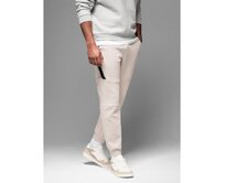 Pánské tepláky s žebrovanými manžetami a ozdobným zipem - pískové V6 OM-PASK-0226 Písková, S