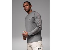 Pánské bavlněné tričko s dlouhým rukávem, výstřihem do U, lemováním a potiskem na hrudi – šedé V5 OM-LSCL-0127 Šedá, S