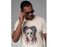 Pánské bavlněné tričko s potiskem v rockovém stylu – krémové V1 OM-TSPT-0199 Krémová, S