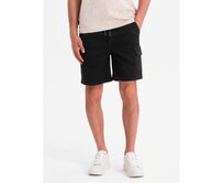 Pánské bavlněné cargo šortky s elastickým pasem - černé V4 OM-SRCG-0190 Černá, S