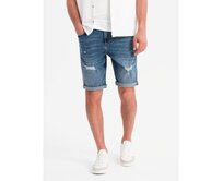 Pánské krátké džínové kraťasy s odřeninami a ohrnutými nohavicemi – modré V2 OM-SRDS-0186 Modrá, S