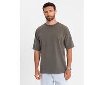 Pánské bavlněné tričko LOOSE FIT s kulatým výstřihem - tmavě olivové V7 OM-TSBC-0234 Olivová, S