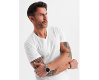 Pánské klasické bavlněné tričko BASIC s výstřihem do V - bílé V4 OM-TSBS-0237 Bílá, S