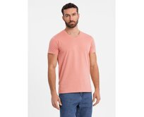 Pánské klasické bavlněné tričko BASIC s výstřihem do V – růžové V7 OM-TSBS-0237 Růžová, S