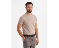 Klasické pánské bavlněné tričko BASIC – pískové V11 OM-TSBS-0236 Písková, S