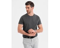 Pánské klasické bavlněné tričko BASIC - grafitové V15 OM-TSBS-0236 Tmavě šedá, S