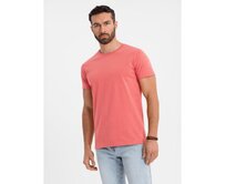 Klasické pánské bavlněné tričko BASIC - korálové V17 OM-TSBS-0236 Oranžová, S