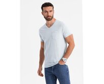 Pánské bavlněné tričko s výstřihem do V a efektem praní – šedé V8 OM-TSWT-0242 Šedá, S