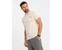 Pánské bavlněné tričko s výstřihem do V a efektem praní - tmavě modré V7 OM-TSWT-0242 Krémová, S