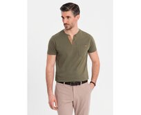 Pánské bavlněné tričko s výstřihem do V a efektem praní - tmavě modré V7 OM-TSWT-0242 Olivová, S