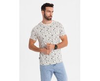 Pánské bavlněné tričko s výstřihem do V a efektem praní - tmavě modré V7 OM-TSWT-0242 Krémová, S