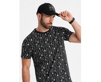 Pánské bavlněné tričko s výstřihem do V a efektem praní - tmavě modré V7 OM-TSWT-0242 Černá, S