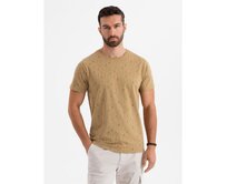 Pánské bavlněné tričko s výstřihem do V a efektem praní - tmavě modré V7 OM-TSWT-0242 Olivová, S