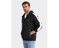 Pánská mikina s vysokým límcem a pruhy - šedá melírovaná V1 OM-SSZP-0219 Černá, S