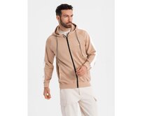 Pánská mikina s vysokým límcem a pruhy - šedá melírovaná V1 OM-SSZP-0219 Béžová, S