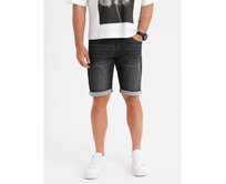 Pánské džínové kraťasy s ohrnutou nohavicí - černé V3 OM-SRDS-0164 Černá, S